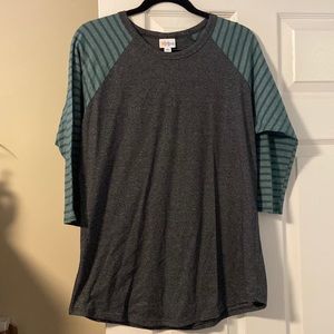 LuLaRoe 3/4 length Randy tee, green & grey
